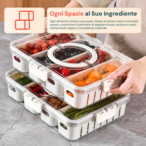 Contenitore con 4 Scomparti in PP – Chiusura a Clip e Funzione Sgocciolatoio