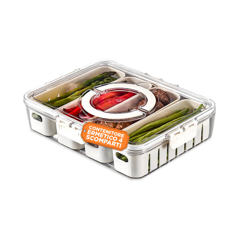 Contenitore con 4 Scomparti in PP – Chiusura a Clip e Funzione Sgocciolatoio