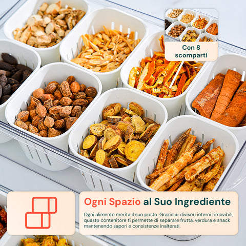 Contenitore con 8 Scomparti in PP – Chiusura a Clip e Funzione Sgocciolatoio
