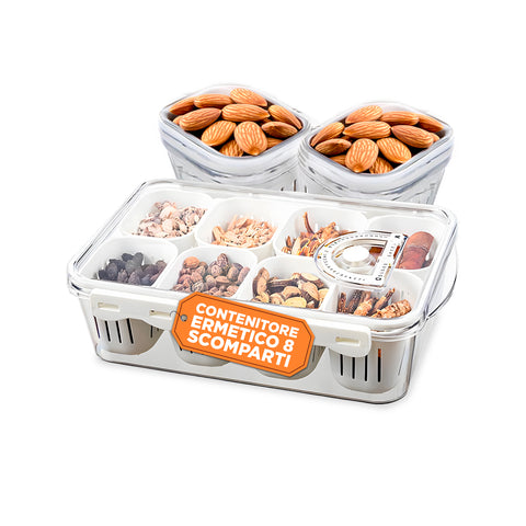 Contenitore con 8 Scomparti in PP – Chiusura a Clip e Funzione Sgocciolatoio