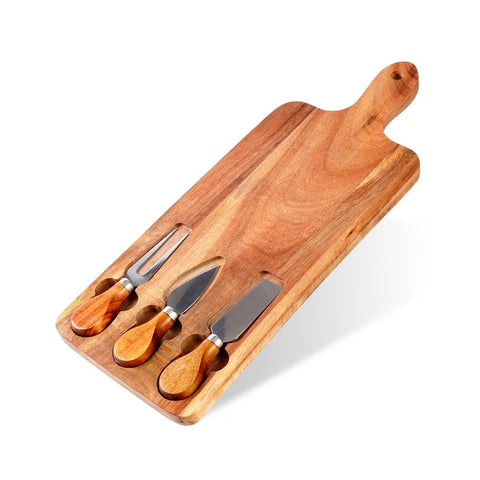 Set 3 Utensili per Degustazione Formaggi con Tagliere in Legno d'Acacia