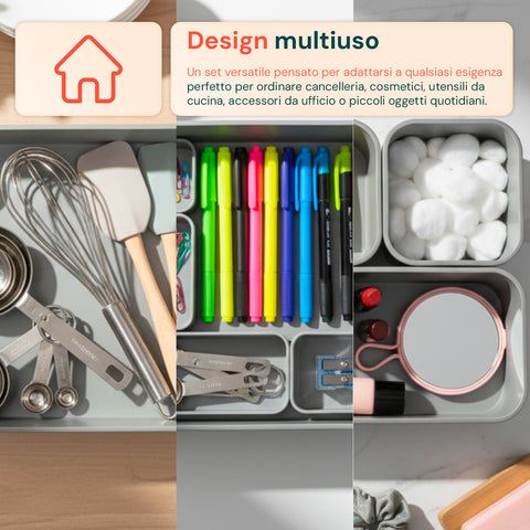 Set 4 Organizer Multiuso Impilabili in ABS di 3 Diverse Dimensioni