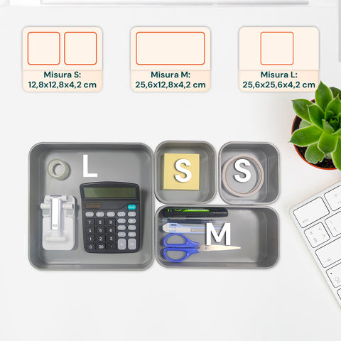 Set 4 Organizer Multiuso Impilabili in ABS di 3 Diverse Dimensioni