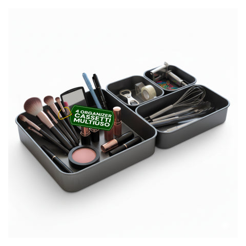 Set 4 Organizer Multiuso Impilabili in ABS di 3 Diverse Dimensioni
