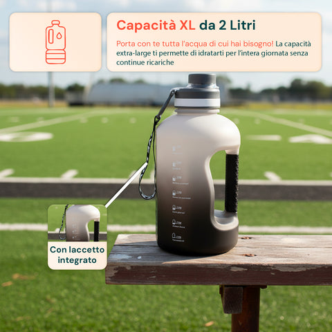 Bottiglia Acqua 2L Motivazionale – Con Scala Oraria per Idratazione Giornaliera