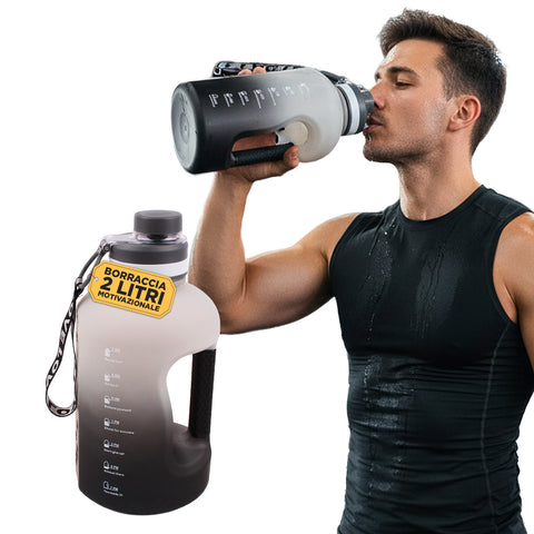 Bottiglia Acqua 2L Motivazionale – Con Scala Oraria per Idratazione Giornaliera