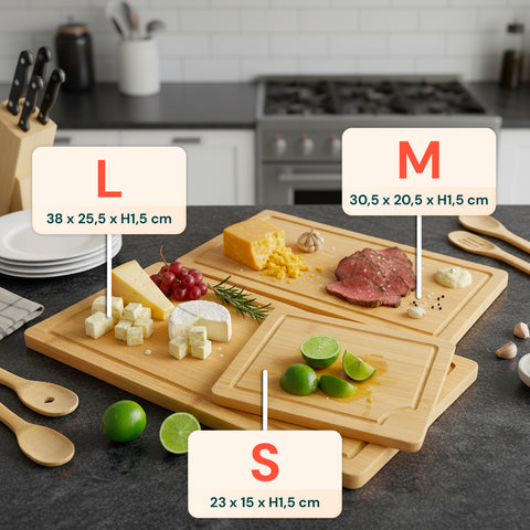 Set Taglieri in Bamboo – 3 Taglieri + 5 Utensili da Cucina Inclusi