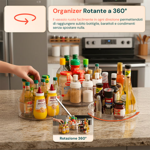 Set 3 Organizer Girevoli in PET – Contenitori Rotanti 360° per Cucina e Dispensa