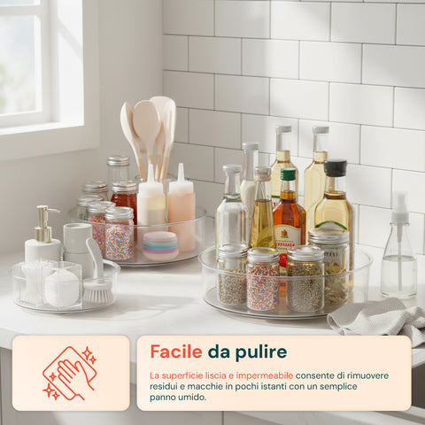 Set 3 Organizer Girevoli in PET – Contenitori Rotanti 360° per Cucina e Dispensa