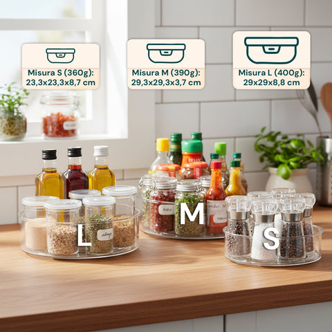 Set 3 Organizer Girevoli in PET – Contenitori Rotanti 360° per Cucina e Dispensa