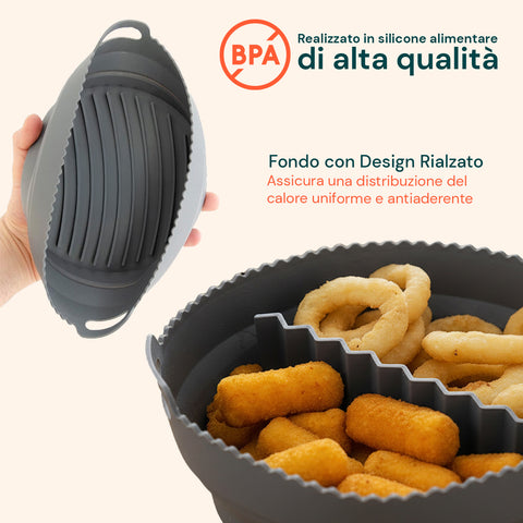 Set Cestino e Divisorio in Silicone per Friggitrice ad Aria – Accessori Pieghevoli Ø22 cm