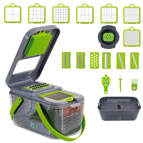 Affetta Verdure 7 in 1 – Tagliaverdure con Lame Affilate e Cestello Raccolta