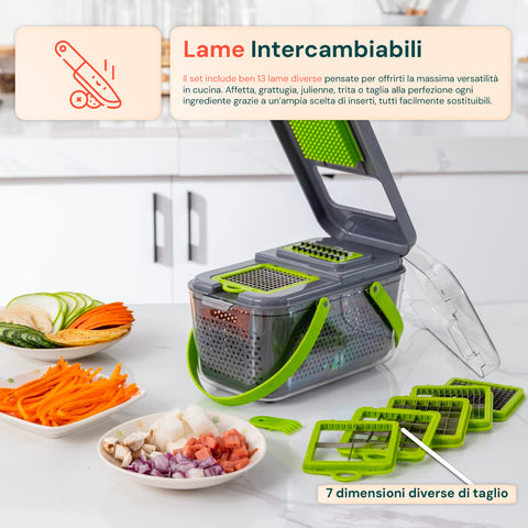 Affetta Verdure 7 in 1 – Tagliaverdure con Lame Affilate e Cestello Raccolta