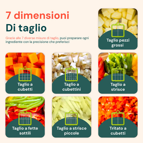 Affetta Verdure 7 in 1 – Tagliaverdure con Lame Affilate e Cestello Raccolta