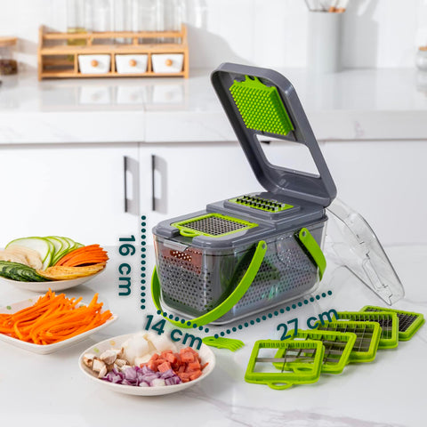 Affetta Verdure 7 in 1 – Tagliaverdure con Lame Affilate e Cestello Raccolta