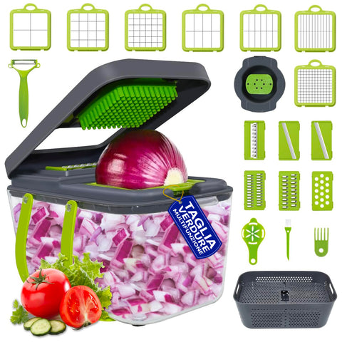Affetta Verdure 7 in 1 – Tagliaverdure con Lame Affilate e Cestello Raccolta