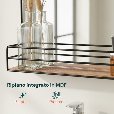 Specchio con Mensola in MDF 40x30 cm – Design Moderno da Parete