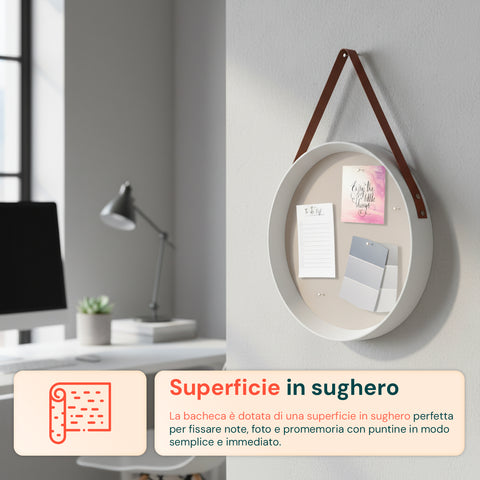 Bacheca in Sughero da Parete – Diametro 39 cm con Design Moderno