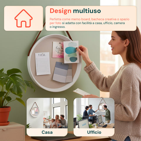 Bacheca in Sughero da Parete – Diametro 39 cm con Design Moderno