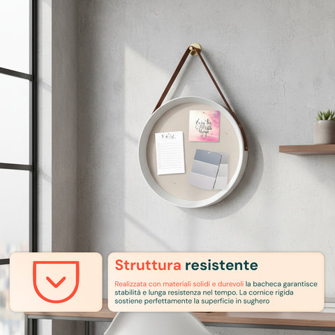 Bacheca in Sughero da Parete – Diametro 39 cm con Design Moderno