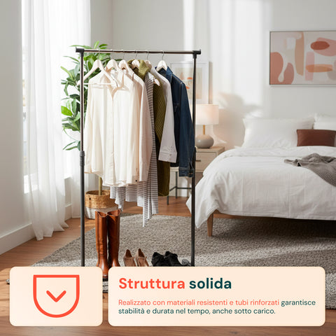 Appendiabiti Regolabile in Metallo – Stand Portabiti con Ruote 360° da 85 a 160 cm