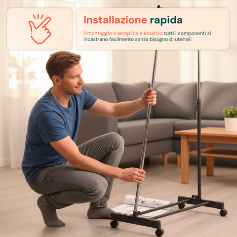 Appendiabiti Regolabile in Metallo – Stand Portabiti con Ruote 360° da 85 a 160 cm