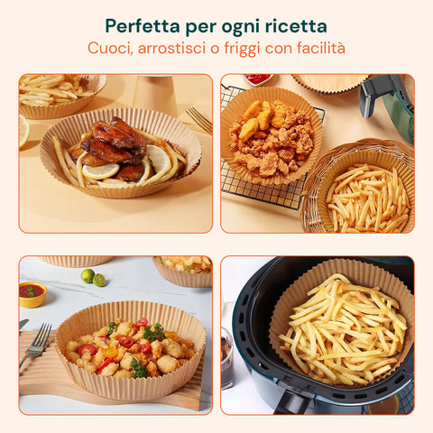 Set 100 Pz Carta Forno per Friggitrice ad Aria – Impermeabile e Resistente al Calore