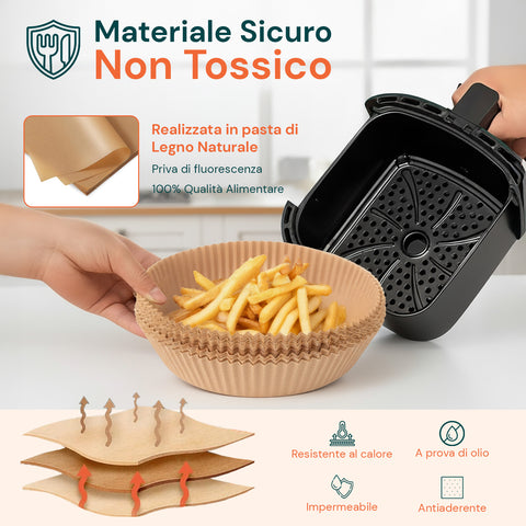 Set 100 Pz Carta Forno per Friggitrice ad Aria – Impermeabile e Resistente al Calore