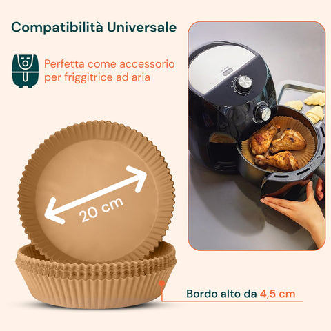 Set 100 Pz Carta Forno per Friggitrice ad Aria – Impermeabile e Resistente al Calore