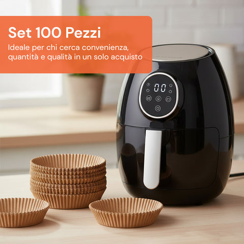 Set 100 Pz Carta Forno per Friggitrice ad Aria – Impermeabile e Resistente al Calore