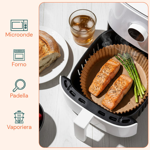 Set 100 Pz Carta Forno per Friggitrice ad Aria – Impermeabile e Resistente al Calore
