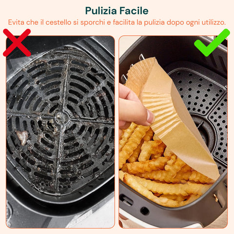 Set 100 Pz Carta Forno per Friggitrice ad Aria – Impermeabile e Resistente al Calore