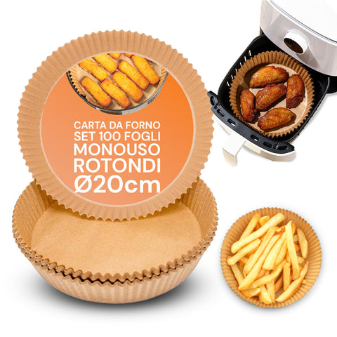 Set 100 Pz Carta Forno per Friggitrice ad Aria – Impermeabile e Resistente al Calore