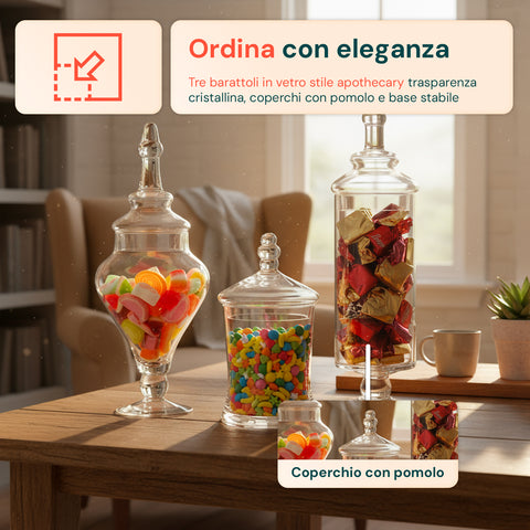 Barattoli di Vetro Multiuso con Coperchi Ermetici – Set da 3