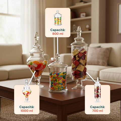 Barattoli di Vetro Multiuso con Coperchi Ermetici – Set da 3