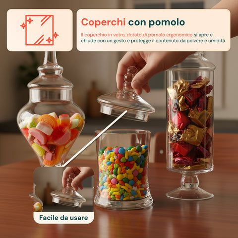 Barattoli di Vetro Multiuso con Coperchi Ermetici – Set da 3