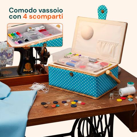 Cestino da Cucito con 76 Accessori Inclusi e Vassoio Estraibile