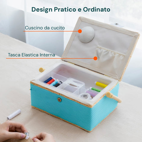 Cestino da Cucito con 76 Accessori Inclusi e Vassoio Estraibile