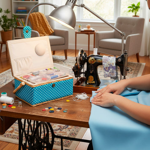 Cestino da Cucito con 76 Accessori Inclusi e Vassoio Estraibile