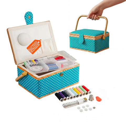 Cestino da Cucito con 76 Accessori Inclusi e Vassoio Estraibile