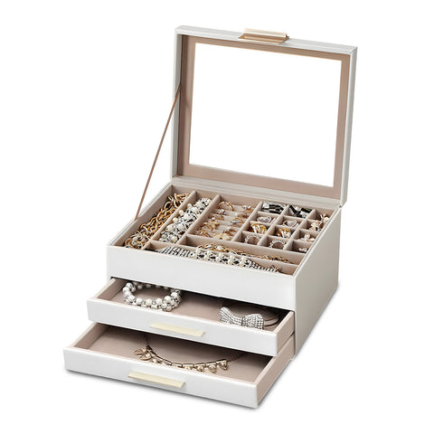 Organizer Portagioielli a 3 Livelli con Coperchio in Vetro e 2 Cassetti