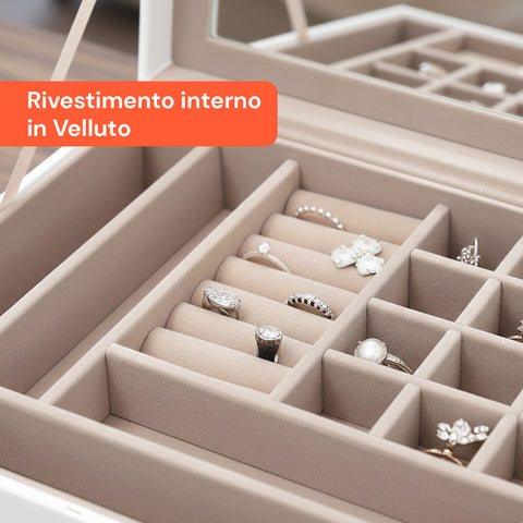 Organizer Portagioielli a 3 Livelli con Coperchio in Vetro e 2 Cassetti