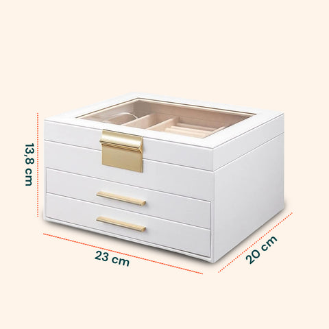 Organizer Portagioielli a 3 Livelli con Coperchio in Vetro e 2 Cassetti