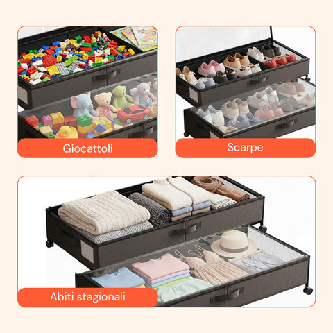 Contenitori Sottoletto con Ruote – Set 2 Pezzi XXL 54L Salvaspazio