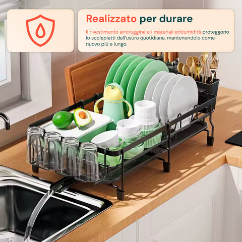 Scolapiatti Modulare Salvaspazio con Portaposate Estensibile 30/53 cm