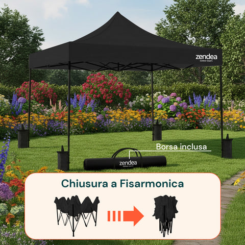 Gazebo Richiudibile 3x3 m Impermeabile con Borsa e Pesi Inclusi