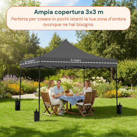 Gazebo Richiudibile 3x3 m Impermeabile con Borsa e Pesi Inclusi