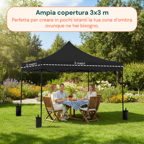 Gazebo Richiudibile 3x3 m Impermeabile con Borsa e Pesi Inclusi