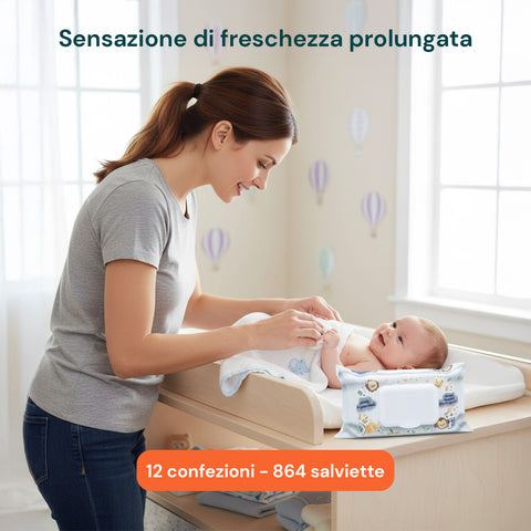 Salviettine Baby 72 / 864 pz – Morbide a Nido d’Ape Fragranza Latte d' Avena e Riso, Aloe o Crema al Talco