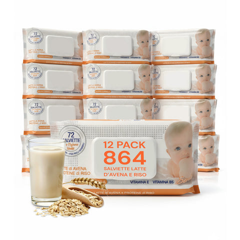Salviettine Baby 72 / 864 pz – Morbide a Nido d’Ape Fragranza Latte d' Avena e Riso, Aloe o Crema al Talco